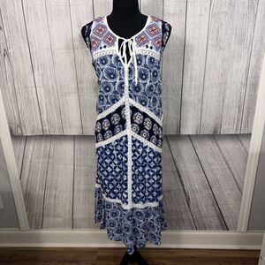 Chelsea & Theodore Women's Large Blue Floral Sleeveless Midi Dress Boho Peasant